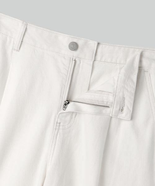 WOMENS TENCEL ONE TUCK EXTRA WIDE DENIM PANTS #韓韶禧同款! - 3 COLORS CREAM