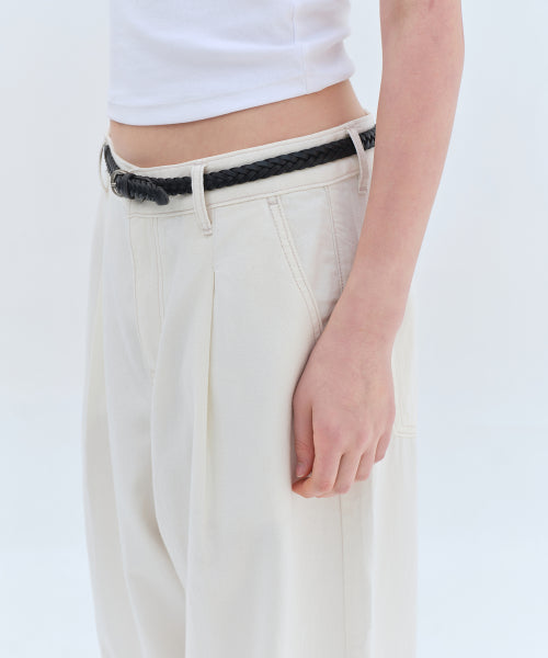 WOMENS TENCEL ONE TUCK EXTRA WIDE DENIM PANTS #韓韶禧同款! - 3 COLORS CREAM