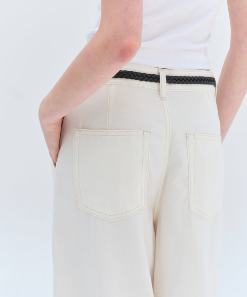 WOMENS TENCEL ONE TUCK EXTRA WIDE DENIM PANTS #韓韶禧同款! - 3 COLORS CREAM