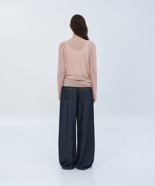 WOMENS TENCEL ONE TUCK EXTRA WIDE DENIM PANTS #韓韶禧同款! - 3 COLORS INDIGO