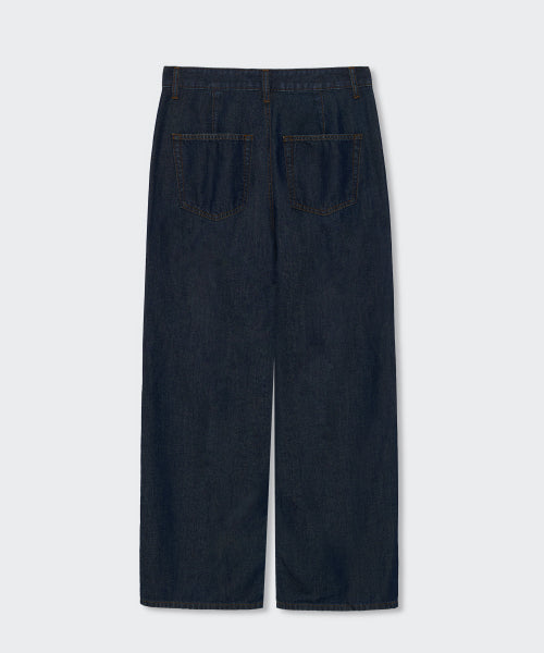 WOMENS TENCEL ONE TUCK EXTRA WIDE DENIM PANTS #韓韶禧同款! - 3 COLORS INDIGO
