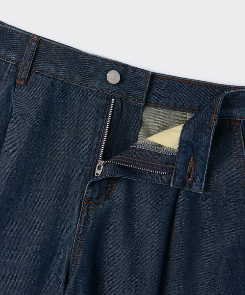WOMENS TENCEL ONE TUCK EXTRA WIDE DENIM PANTS #韓韶禧同款! - 3 COLORS INDIGO