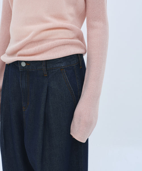 WOMENS TENCEL ONE TUCK EXTRA WIDE DENIM PANTS #韓韶禧同款! - 3 COLORS INDIGO