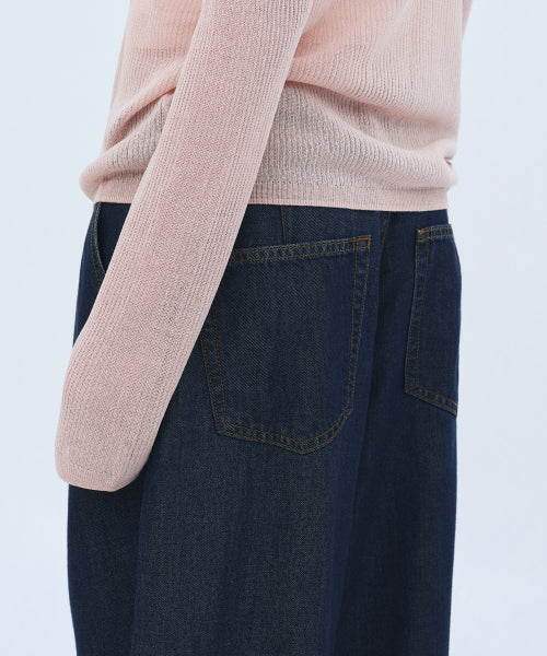 WOMENS TENCEL ONE TUCK EXTRA WIDE DENIM PANTS #韓韶禧同款! - 3 COLORS INDIGO