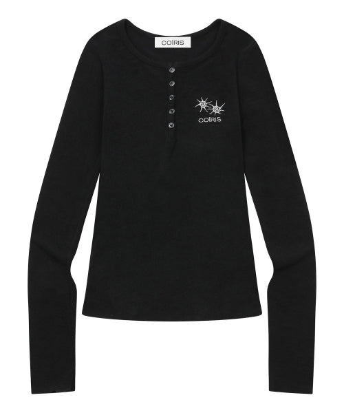 BUTTON LONG SLEEVE TEE - 2 COLORS BLACK