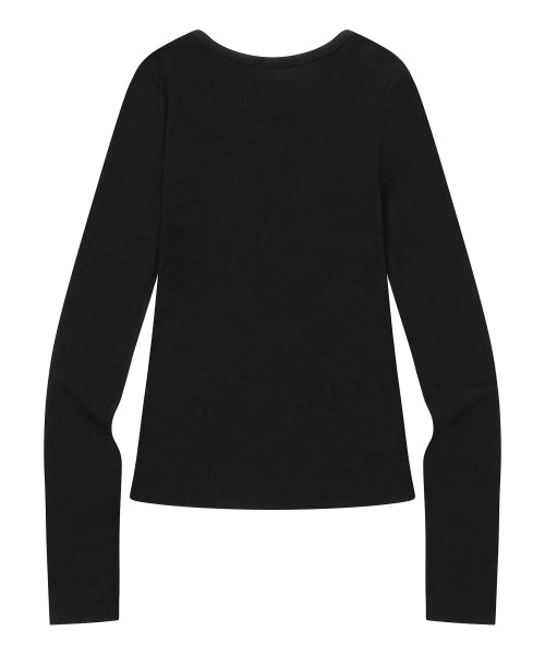 BUTTON LONG SLEEVE TEE - 2 COLORS BLACK