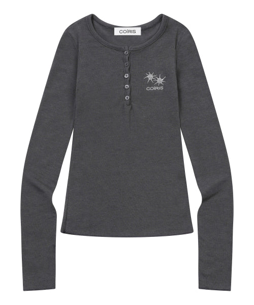 BUTTON LONG SLEEVE TEE - 2 COLORS BLACK