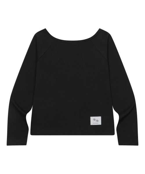 OFF SHOULDER LONG SLEEVE TEE - 3 COLORS BLACK