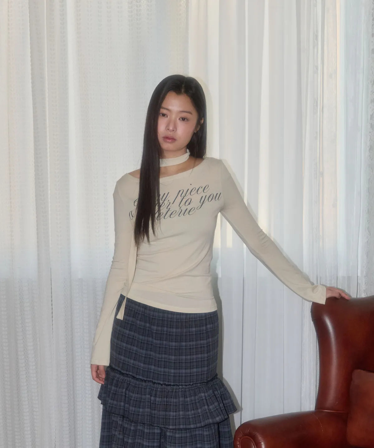LETTERING OFF-SHOULDER TIE LONG SLEEVE - 3 colors