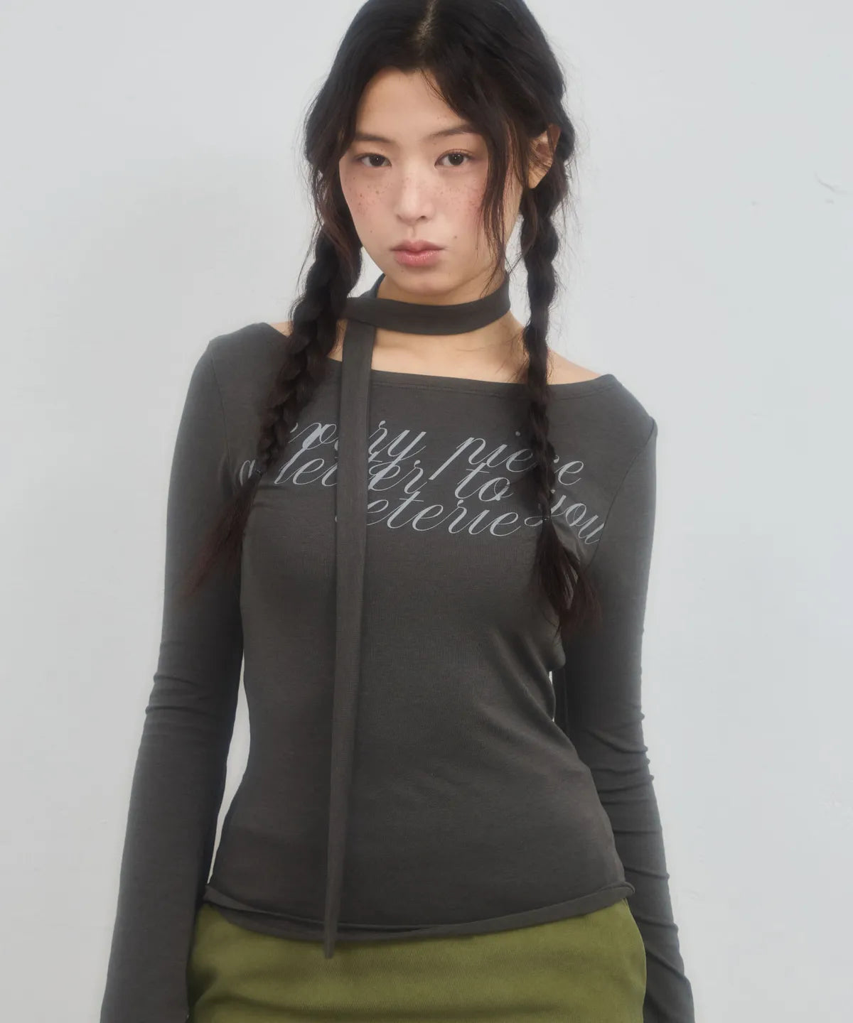 LETTERING OFF-SHOULDER TIE LONG SLEEVE - 3 colors