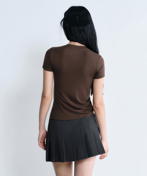MUSINSA STANDARD TENCEL SIDE RUCHED TEE - 7 COLORS BROWN