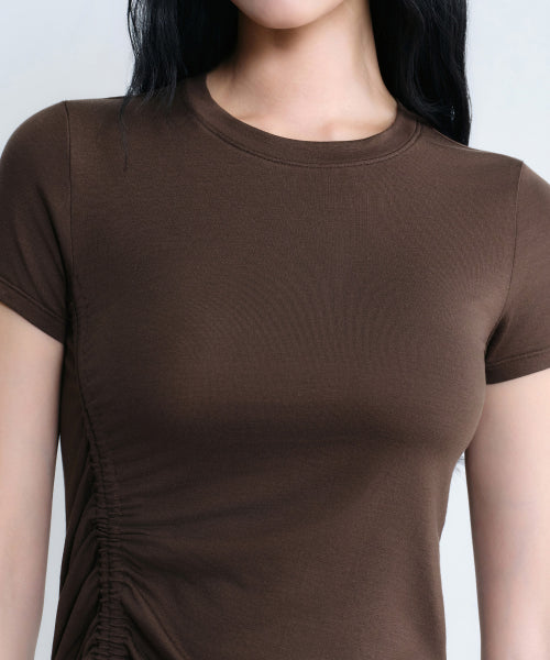 MUSINSA STANDARD TENCEL SIDE RUCHED TEE - 7 COLORS BROWN