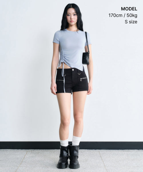 MUSINSA STANDARD TENCEL SIDE RUCHED TEE - 7 COLORS BLUE