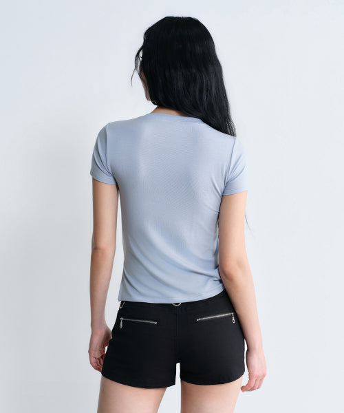 MUSINSA STANDARD TENCEL SIDE RUCHED TEE - 7 COLORS BLUE