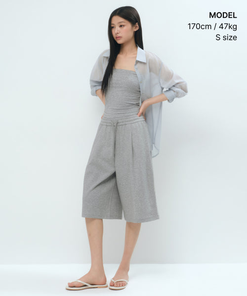 WOMENS ONE TUCK BERMUDA SWEAT PANTS #韓韶禧同款! - 4 COLORS GREY