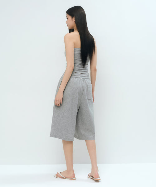WOMENS ONE TUCK BERMUDA SWEAT PANTS #韓韶禧同款! - 4 COLORS GREY