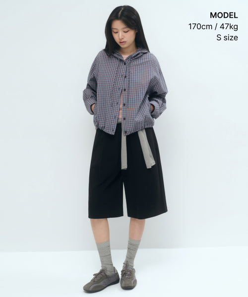 WOMENS ONE TUCK BERMUDA SWEAT PANTS #韓韶禧同款! - 4 COLORS BLACK