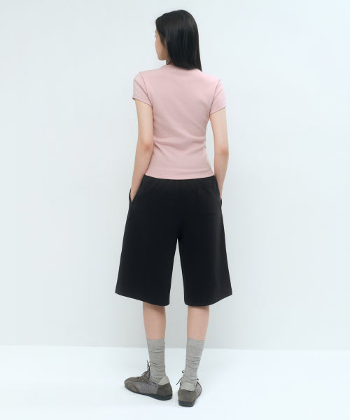 WOMENS ONE TUCK BERMUDA SWEAT PANTS #韓韶禧同款! - 4 COLORS BLACK