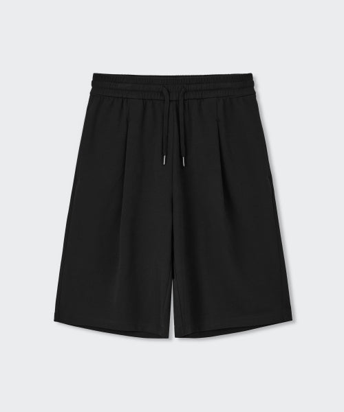 WOMENS ONE TUCK BERMUDA SWEAT PANTS #韓韶禧同款! - 4 COLORS BLACK