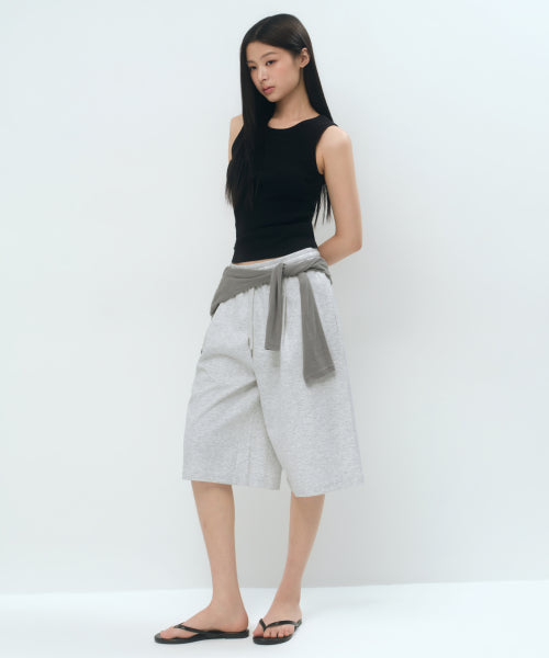 WOMENS ONE TUCK BERMUDA SWEAT PANTS #韓韶禧同款! - 4 COLORS LIGHT GREY