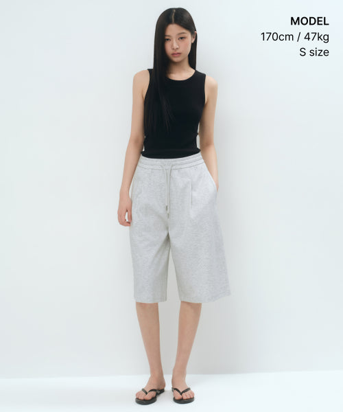 WOMENS ONE TUCK BERMUDA SWEAT PANTS #韓韶禧同款! - 4 COLORS LIGHT GREY