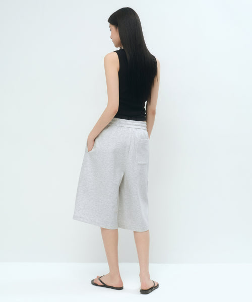 WOMENS ONE TUCK BERMUDA SWEAT PANTS #韓韶禧同款! - 4 COLORS LIGHT GREY