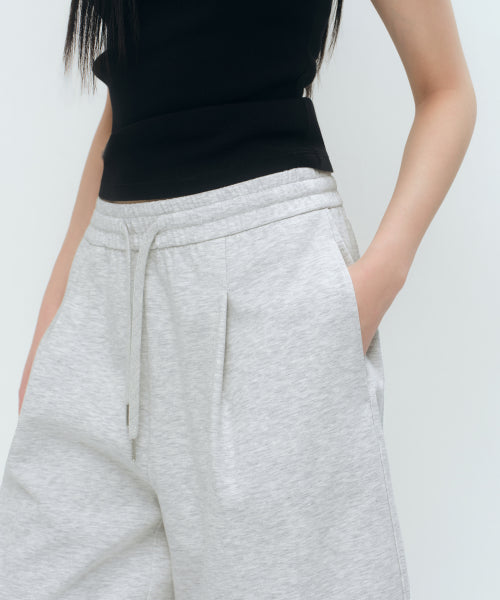 WOMENS ONE TUCK BERMUDA SWEAT PANTS #韓韶禧同款! - 4 COLORS LIGHT GREY