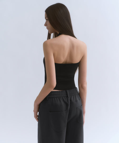 WOMENS SLIM HALTER TOP #韓韶禧同款! - 3 COLORS BLACK