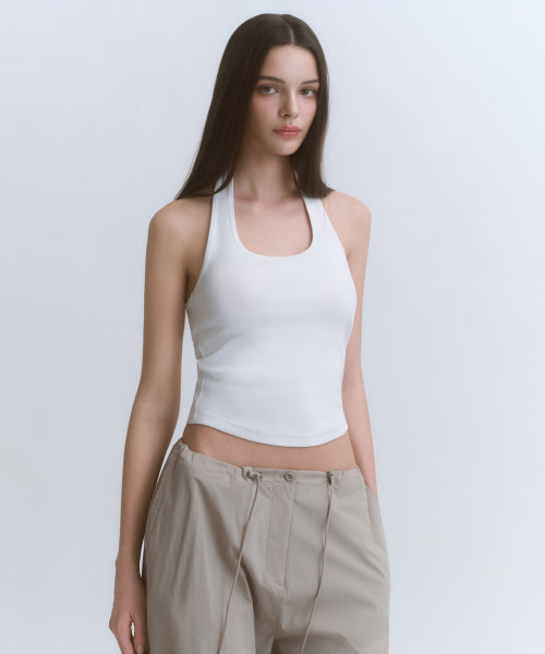 WOMENS SLIM HALTER TOP #韓韶禧同款! - 3 COLORS WHITE
