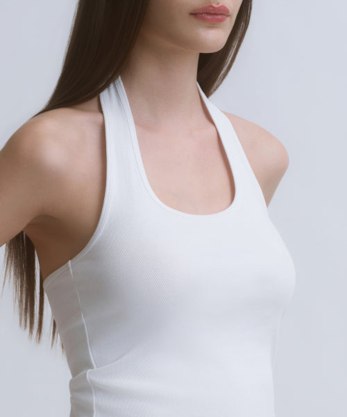 WOMENS SLIM HALTER TOP #韓韶禧同款! - 3 COLORS WHITE