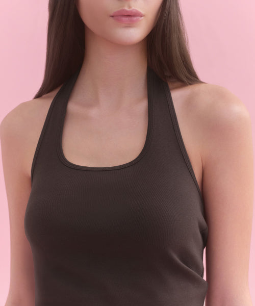 WOMENS SLIM HALTER TOP #韓韶禧同款! - 3 COLORS BROWN