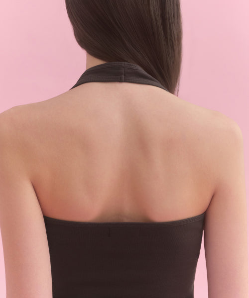 WOMENS SLIM HALTER TOP #韓韶禧同款! - 3 COLORS BROWN