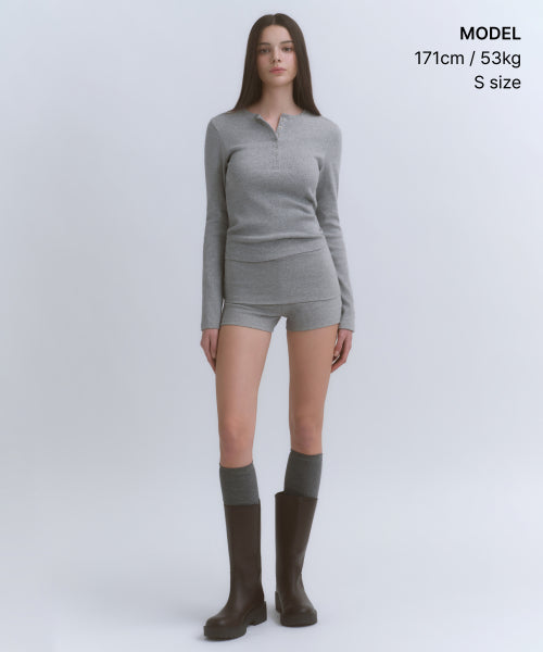 WOMENS TURN DOWN MICRO JERSEY SHORTS #韓韶禧同款! - 3 COLORS GREY