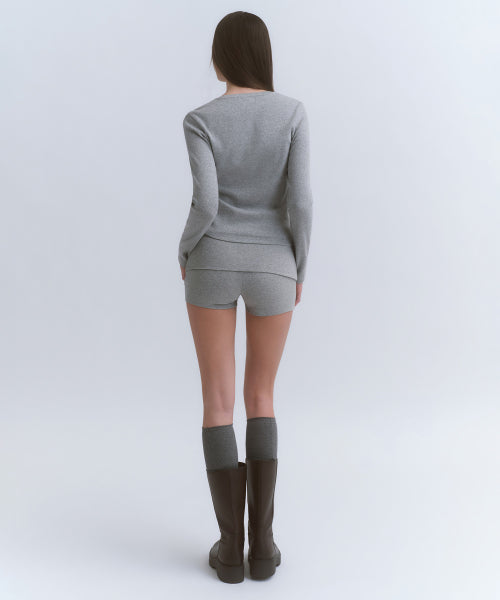 WOMENS TURN DOWN MICRO JERSEY SHORTS #韓韶禧同款! - 3 COLORS GREY