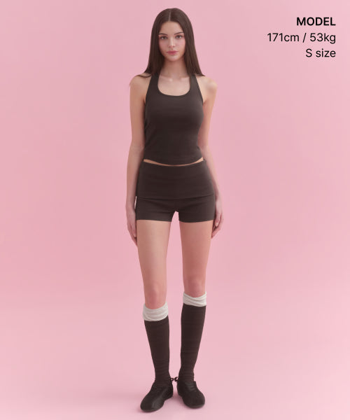 WOMENS TURN DOWN MICRO JERSEY SHORTS #韓韶禧同款! - 3 COLORS BROWN