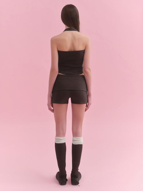WOMENS TURN DOWN MICRO JERSEY SHORTS #韓韶禧同款! - 3 COLORS BROWN