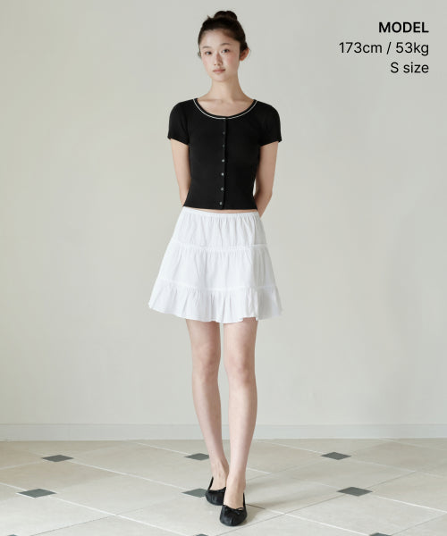 WOMENS LACE TRIM SHORT SLEEVE JERSEY CARDIGAN #韓韶禧同款! - 3 COLORS BLACK