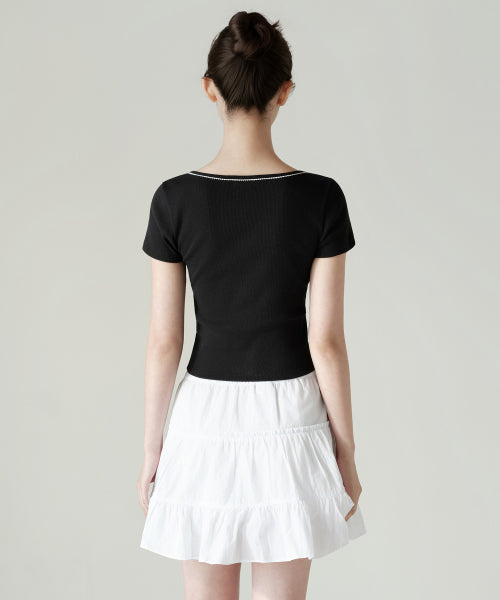 WOMENS LACE TRIM SHORT SLEEVE JERSEY CARDIGAN #韓韶禧同款! - 3 COLORS BLACK