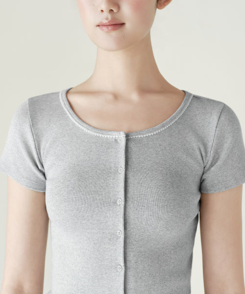 WOMENS LACE TRIM SHORT SLEEVE JERSEY CARDIGAN #韓韶禧同款! - 3 COLORS GREY