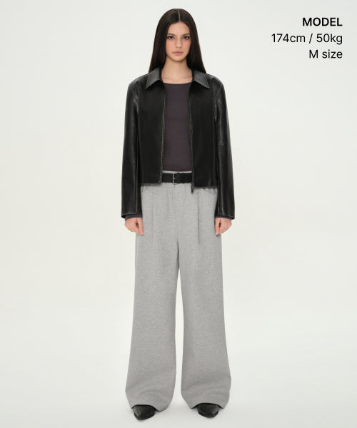 WOMENS FADED SYNTHETIC LEATHER SINGLE JACKET #韓韶禧同款! BLACK