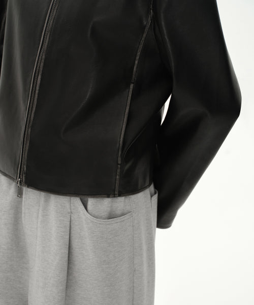 WOMENS FADED SYNTHETIC LEATHER SINGLE JACKET #韓韶禧同款! BLACK