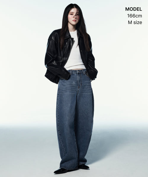 WOMENS FADED SYNTHETIC LEATHER AVIATOR JACKET #韓韶禧同款! BLACK