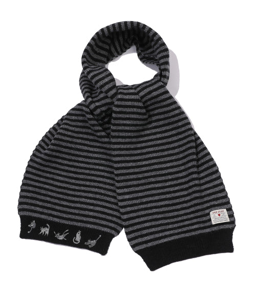 CAT STITCH STRIPE MUFFLER - 3 COLORS BLACK