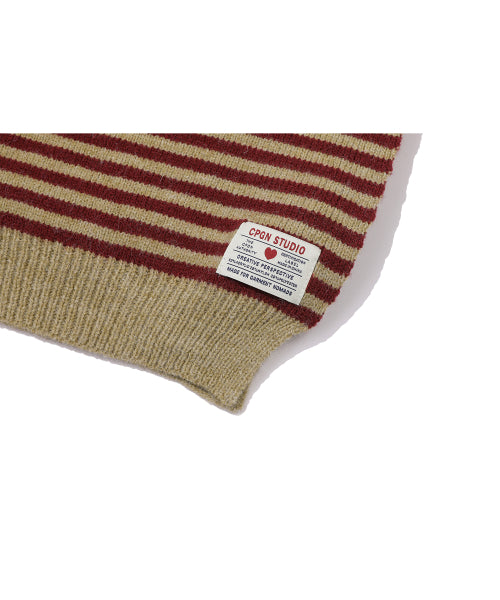 CAT STITCH STRIPE MUFFLER - 3 COLORS BURGUNDY