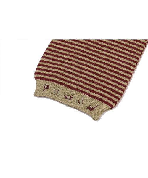 CAT STITCH STRIPE MUFFLER - 3 COLORS BURGUNDY