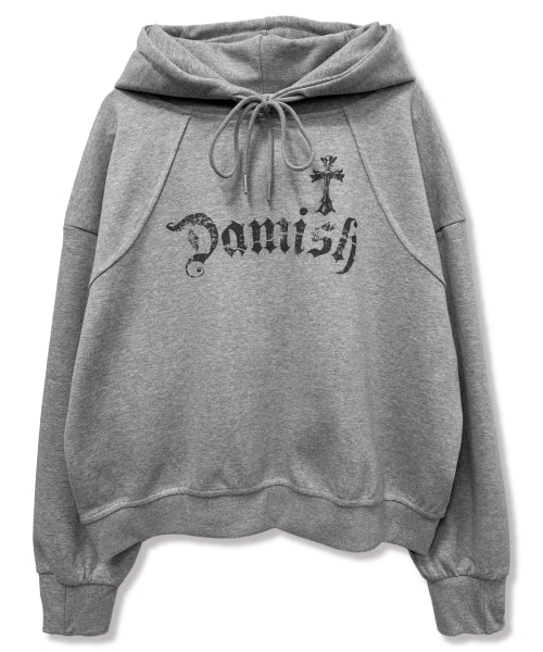 GOTHIC CROSS LETTERING HOODIE - 2 COLORS GREY
