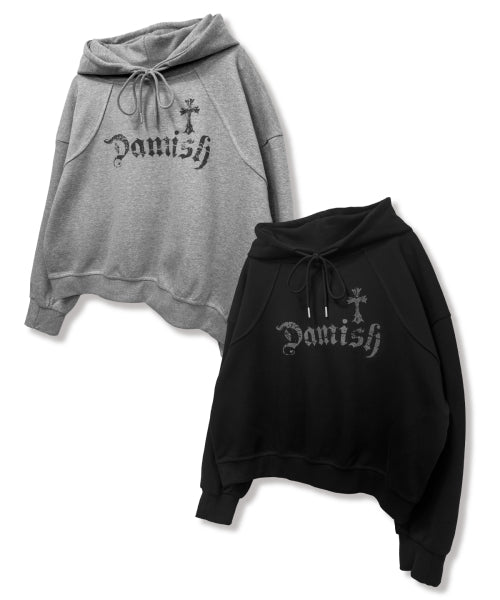 GOTHIC CROSS LETTERING HOODIE - 2 COLORS GREY