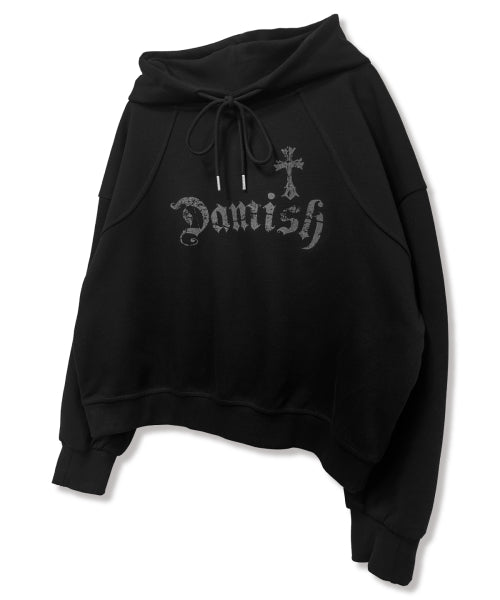 GOTHIC CROSS LETTERING HOODIE - 2 COLORS BLACK