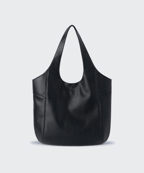 SYNTHETIC LEATHER ROUNDED SHOULDER BAG BLACK