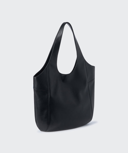 SYNTHETIC LEATHER ROUNDED SHOULDER BAG BLACK